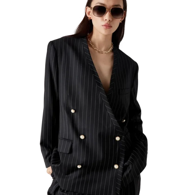 Blazer oversized din lână cu dungi Blazer oversized din lână cu dungi