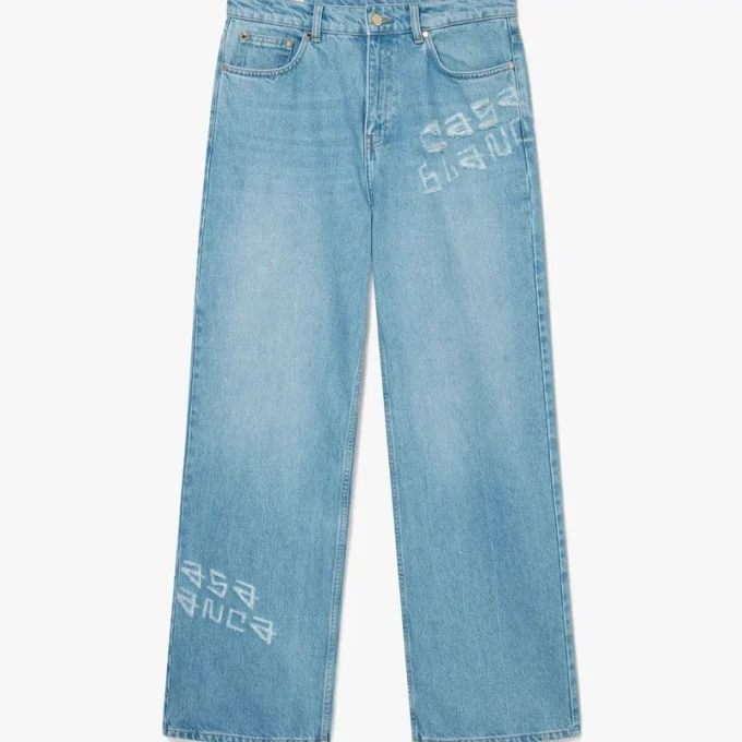 Blugi din denim cu aspect uzat și graffiti