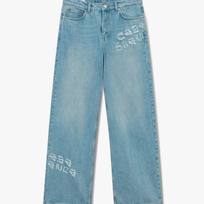 Blugi din denim cu aspect uzat și graffiti