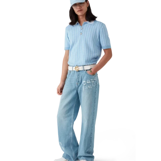 Blugi din denim cu aspect uzat și graffiti