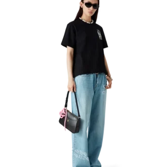 Blugi din denim cu aspect uzat și graffiti