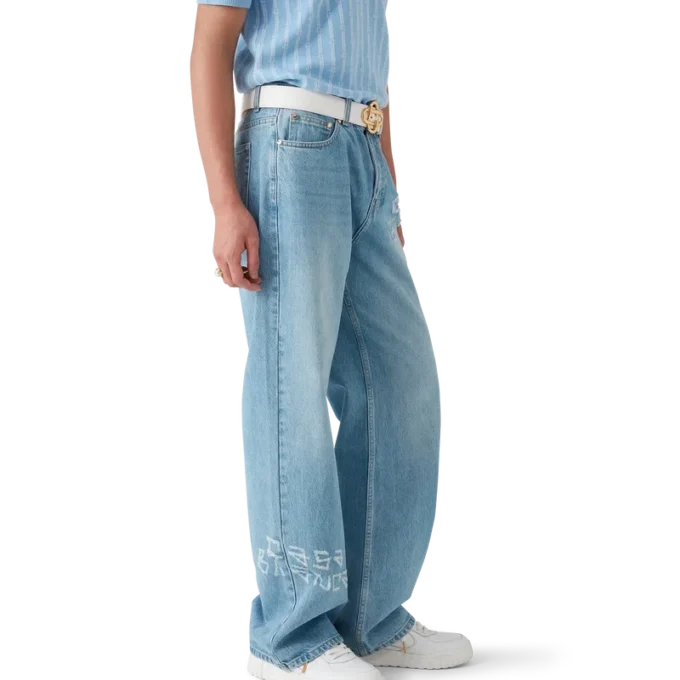 Blugi din denim cu aspect uzat și graffiti