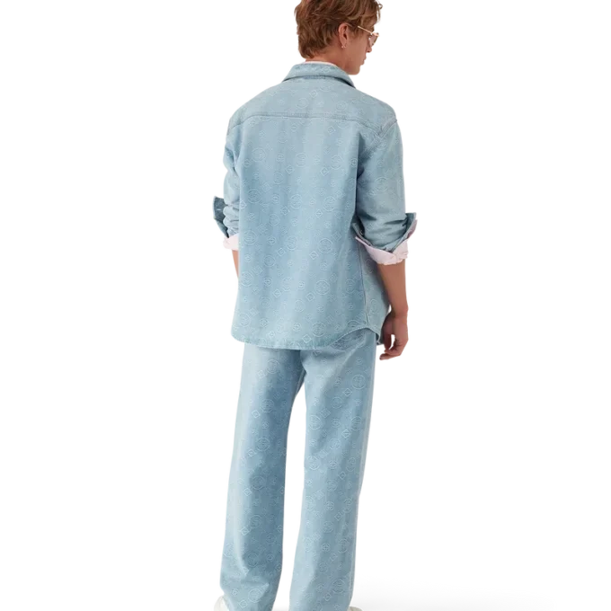 Blugi din denim cu monogramă, croială lejeră Blugi din denim cu monogramă, croială lejeră