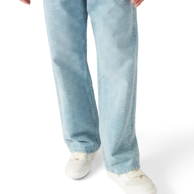 Blugi din denim cu monogramă, croială lejeră Blugi din denim cu monogramă, croială lejeră