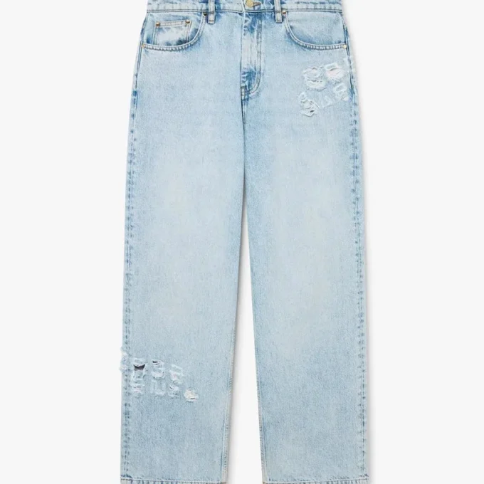 Blugi din denim cu spălare deschisă și graffiti