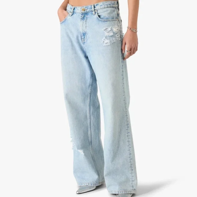 Blugi din denim cu spălare deschisă și graffiti