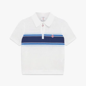 Bluză din plasă cu dungi albe și albastre