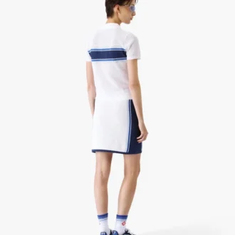 Bluză din plasă cu dungi albe și albastre