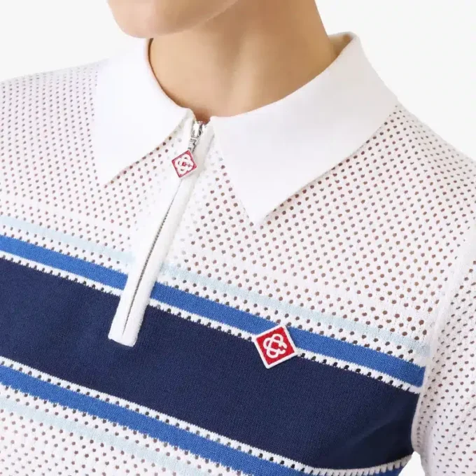 Bluză din plasă cu dungi albe și albastre