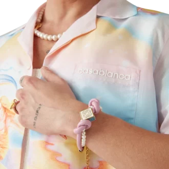 Brățară cu perle și noduri roz