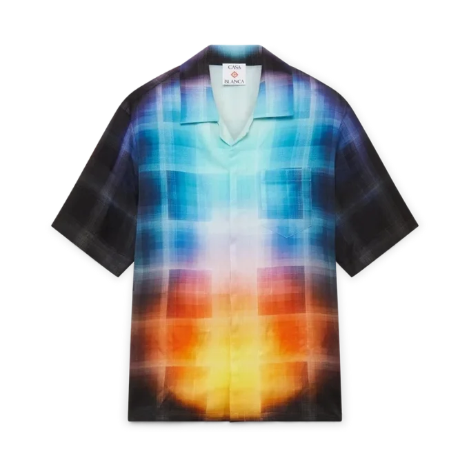 Cămășă cu mâneci scurte din amestec de viscoză cu imprimeu în degrade