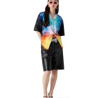 Cămășă cu mâneci scurte din amestec de viscoză cu imprimeu în degrade