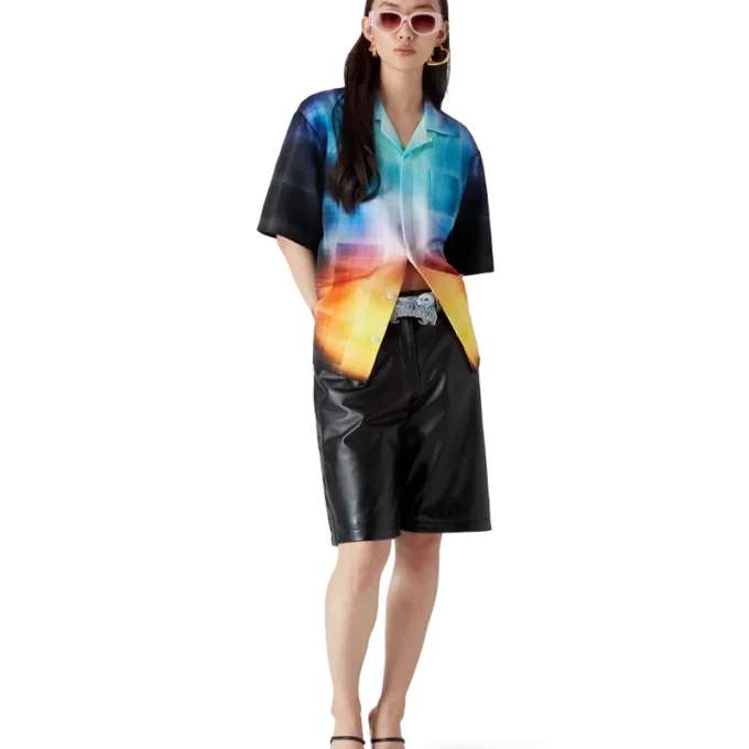 Cămășă cu mâneci scurte din amestec de viscoză cu imprimeu în degrade