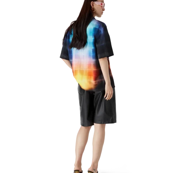 Cămășă cu mâneci scurte din amestec de viscoză cu imprimeu în degrade