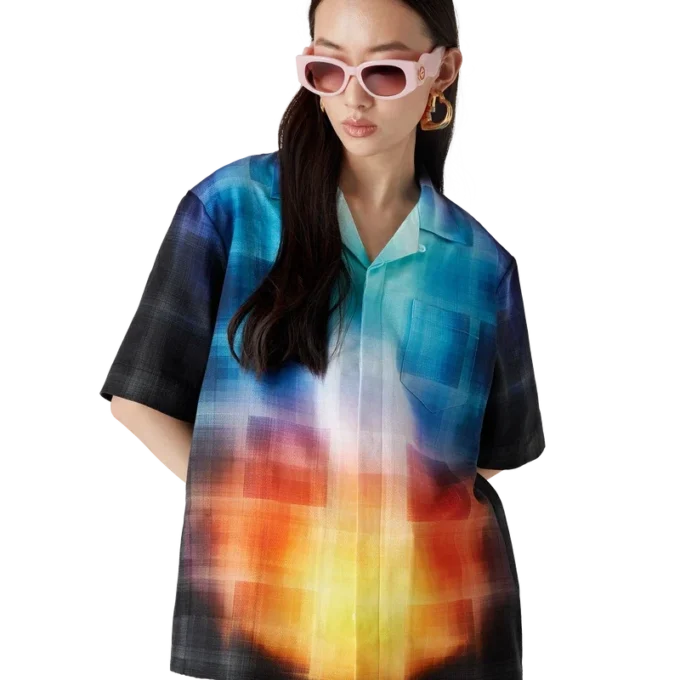 Cămășă cu mâneci scurte din amestec de viscoză cu imprimeu în degrade