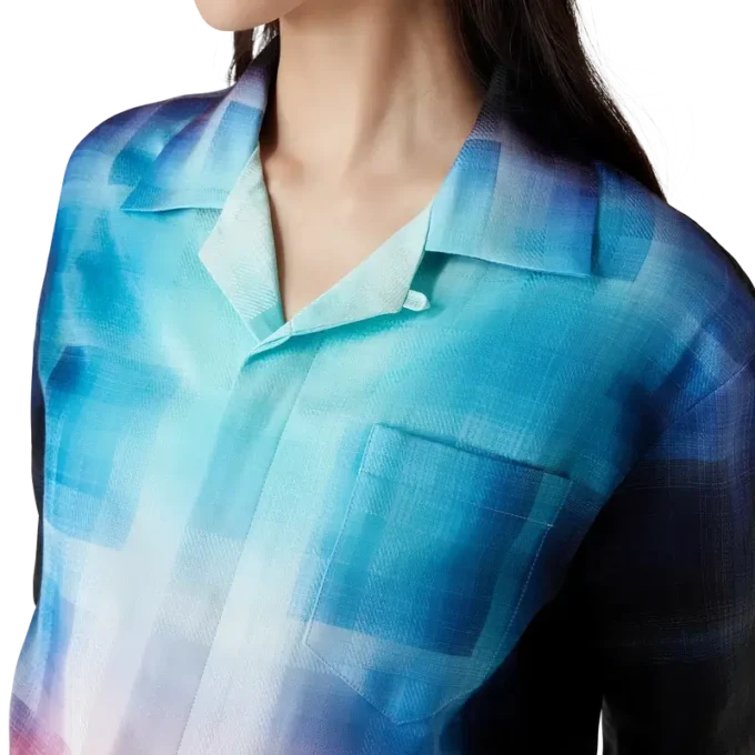 Cămășă cu mâneci scurte din amestec de viscoză cu imprimeu în degrade