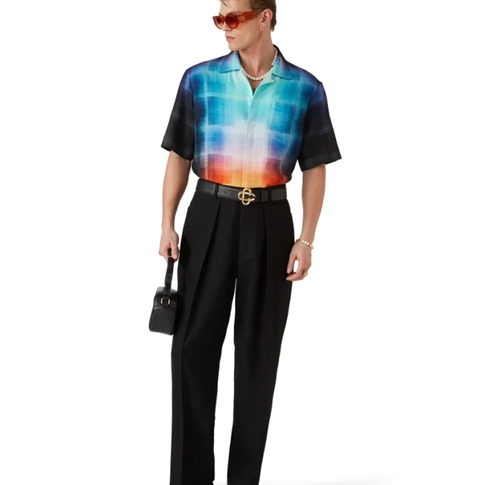 Cămășă cu mâneci scurte din amestec de viscoză cu imprimeu în degrade