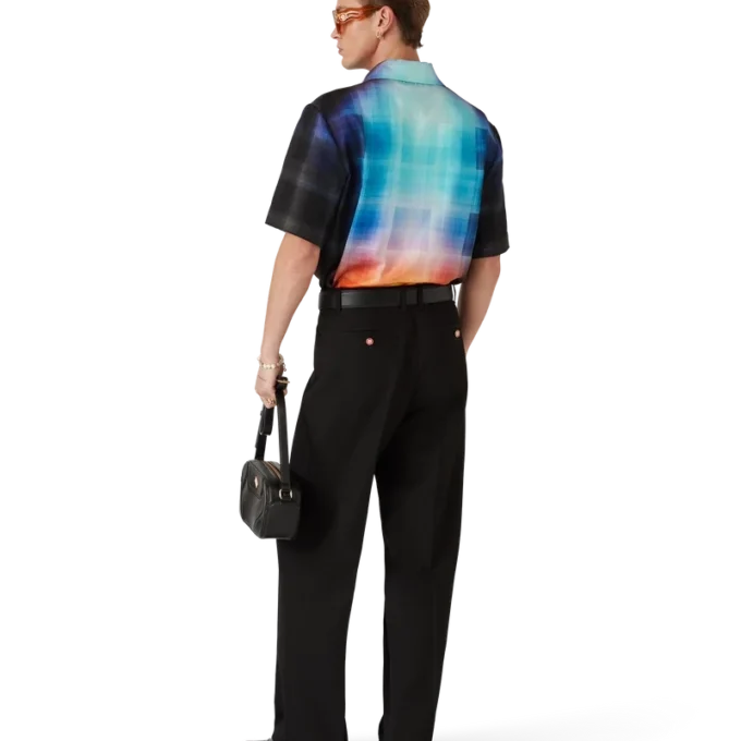 Cămășă cu mâneci scurte din amestec de viscoză cu imprimeu în degrade