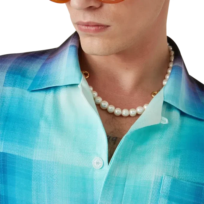 Cămășă cu mâneci scurte din amestec de viscoză cu imprimeu în degrade