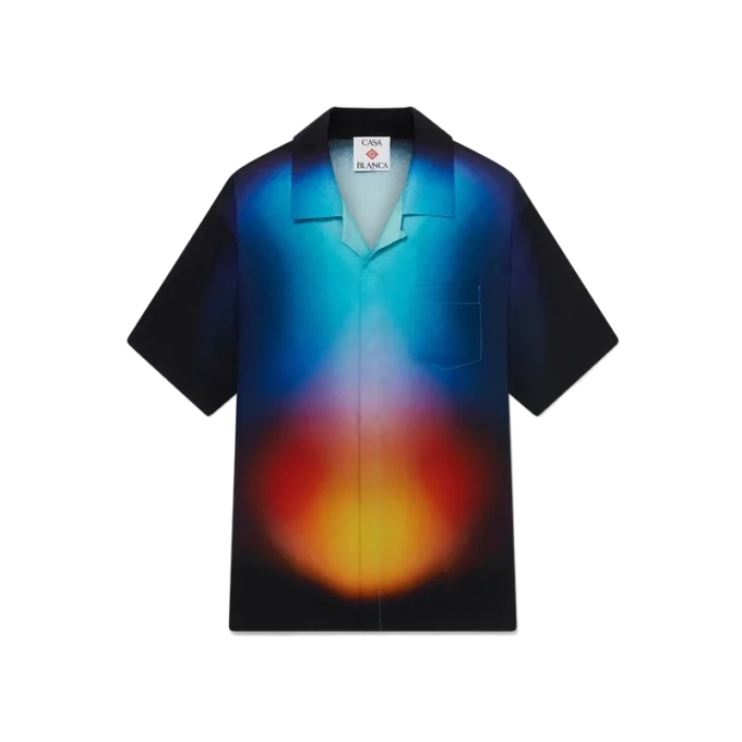 Cămășă cu mâneci scurte din mătase cu imprimeu în degrade Cămășă cu mâneci scurte din mătase cu imprimeu în degrade