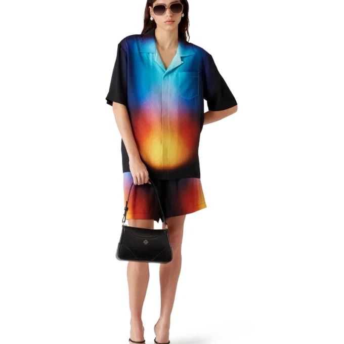 Cămășă cu mâneci scurte din mătase cu imprimeu în degrade Cămășă cu mâneci scurte din mătase cu imprimeu în degrade