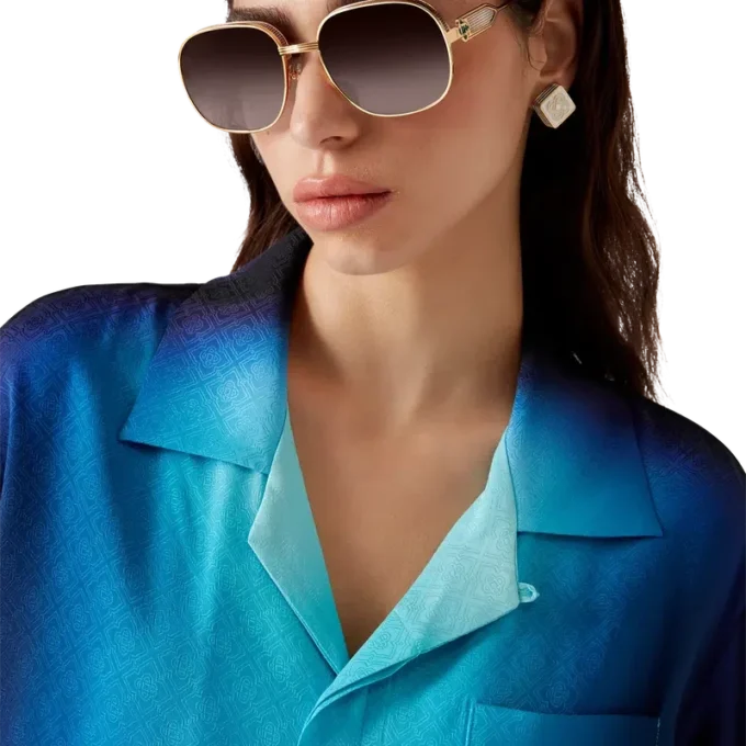 Cămășă cu mâneci scurte din mătase cu imprimeu în degrade Cămășă cu mâneci scurte din mătase cu imprimeu în degrade