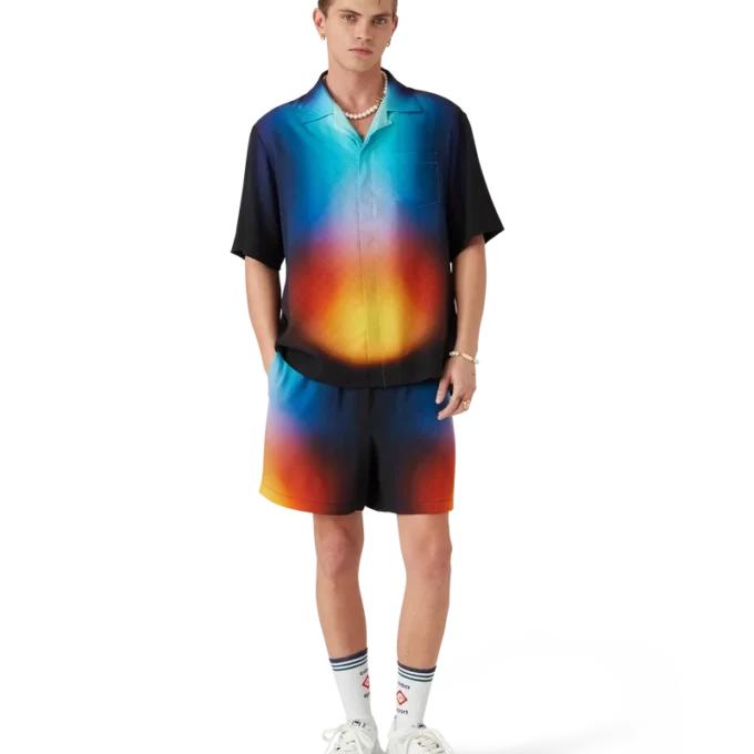 Cămășă cu mâneci scurte din mătase cu imprimeu în degrade Cămășă cu mâneci scurte din mătase cu imprimeu în degrade