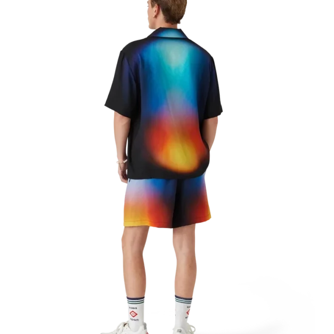 Cămășă cu mâneci scurte din mătase cu imprimeu în degrade Cămășă cu mâneci scurte din mătase cu imprimeu în degrade