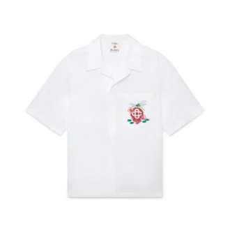 Cămășă cu mâneci scurte din poplin de bumbac brodată