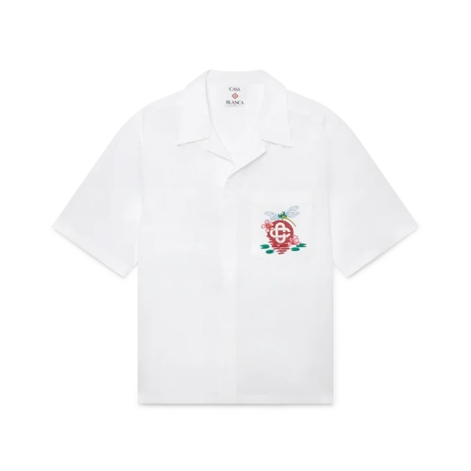 Cămășă cu mâneci scurte din poplin de bumbac brodată Cămășă cu mâneci scurte din poplin de bumbac brodată