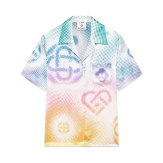 Cămășă cu mâneci scurte, guler cubanez și logo în tonuri de gri