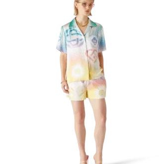 Cămășă cu mâneci scurte, guler cubanez și logo în tonuri de gri