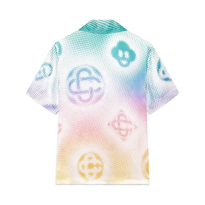 Cămășă cu mâneci scurte, guler cubanez și logo în tonuri de gri