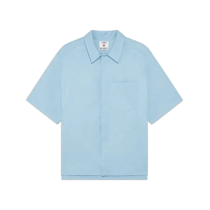 Cămășă cu mâneci scurte și monogramă albastru deschis