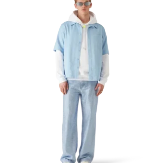 Cămășă cu mâneci scurte și monogramă albastru deschis