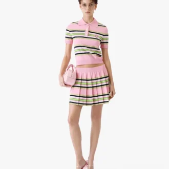 Cămășă de polo ajustată cu dungi roz și verde