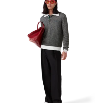 Cămășă de polo cu mâneci lungi și dungi bouclé