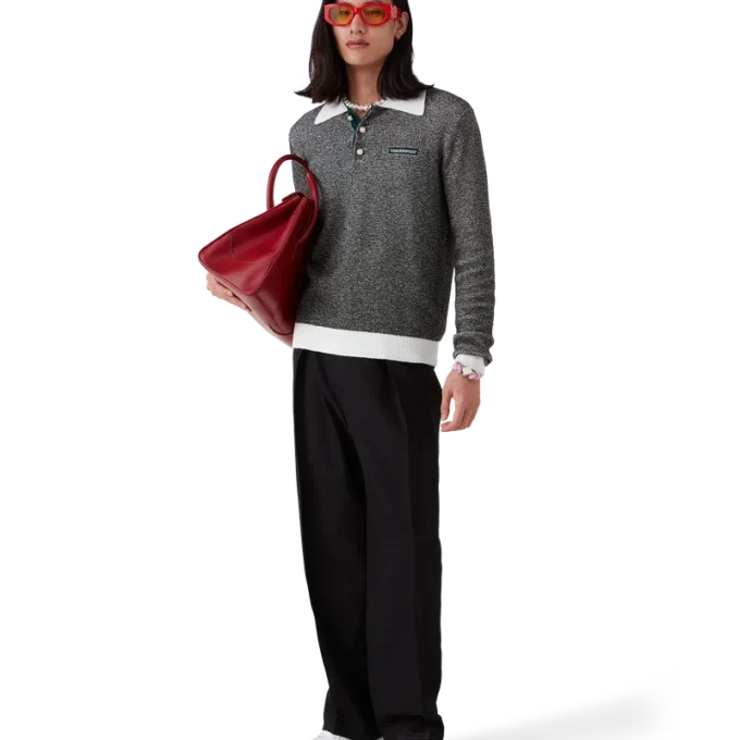 Cămășă de polo cu mâneci lungi și dungi bouclé Cămășă de polo cu mâneci lungi și dungi bouclé