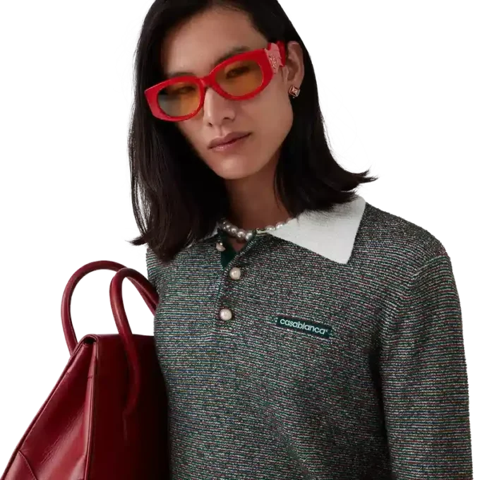 Cămășă de polo cu mâneci lungi și dungi bouclé Cămășă de polo cu mâneci lungi și dungi bouclé