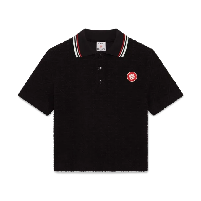 Cămășă de tip polo din material jacquard cu monogramă