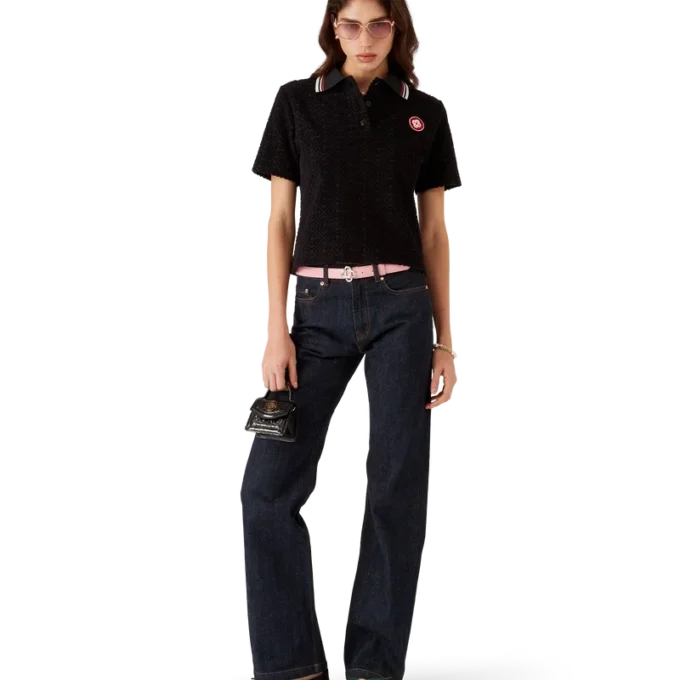 Cămășă de tip polo din material jacquard cu monogramă