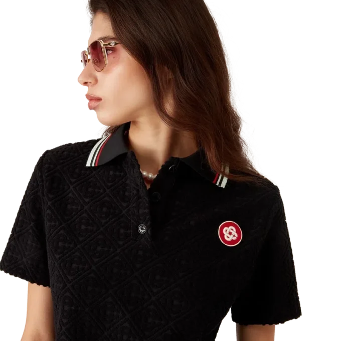Cămășă de tip polo din material jacquard cu monogramă