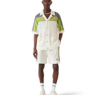 Cămășă din bumbac croșetat cu dungi