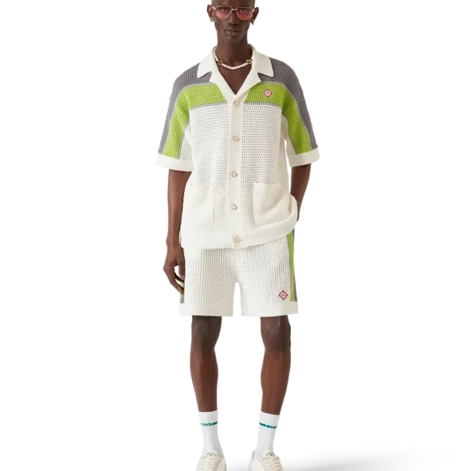 Cămășă din bumbac croșetat cu dungi Cămășă din bumbac croșetat cu dungi