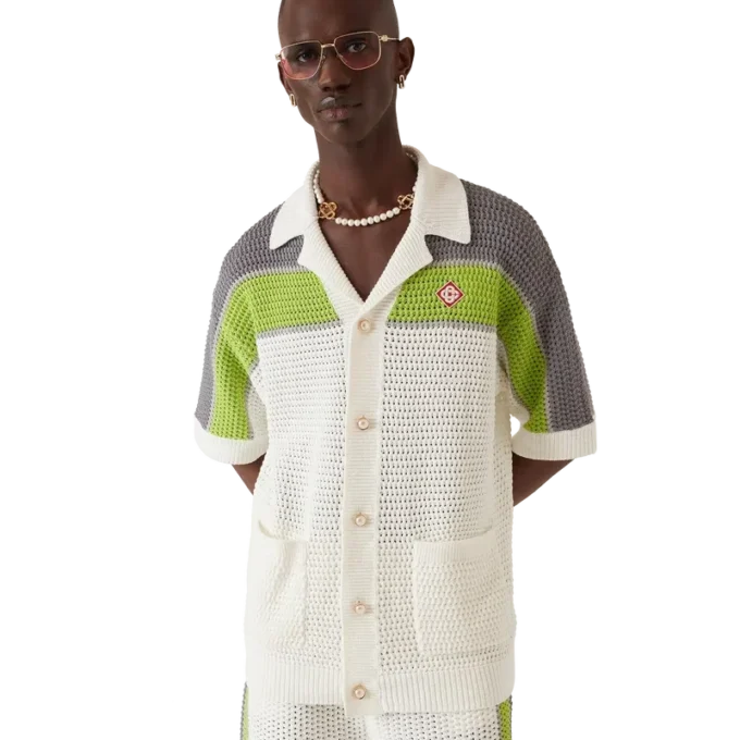 Cămășă din bumbac croșetat cu dungi Cămășă din bumbac croșetat cu dungi