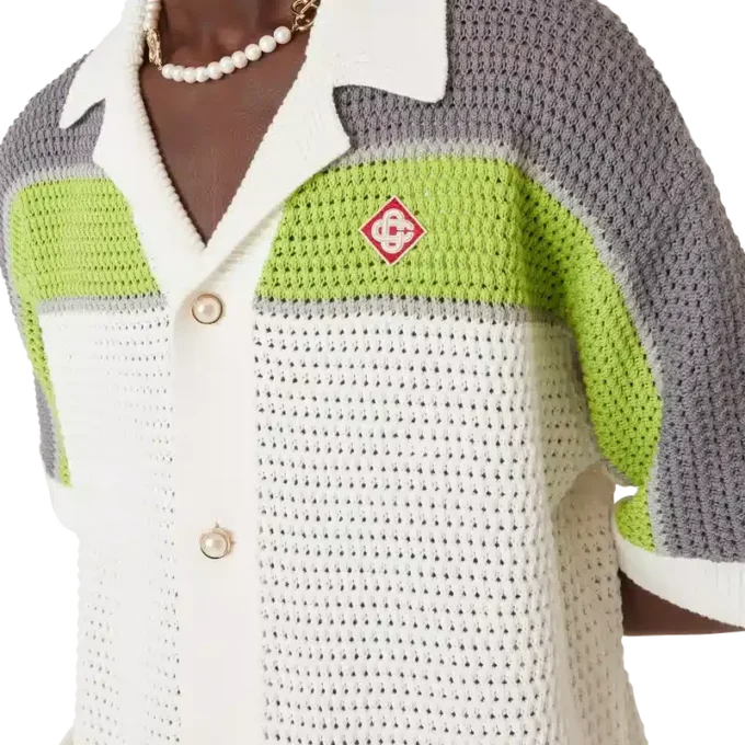 Cămășă din bumbac croșetat cu dungi Cămășă din bumbac croșetat cu dungi