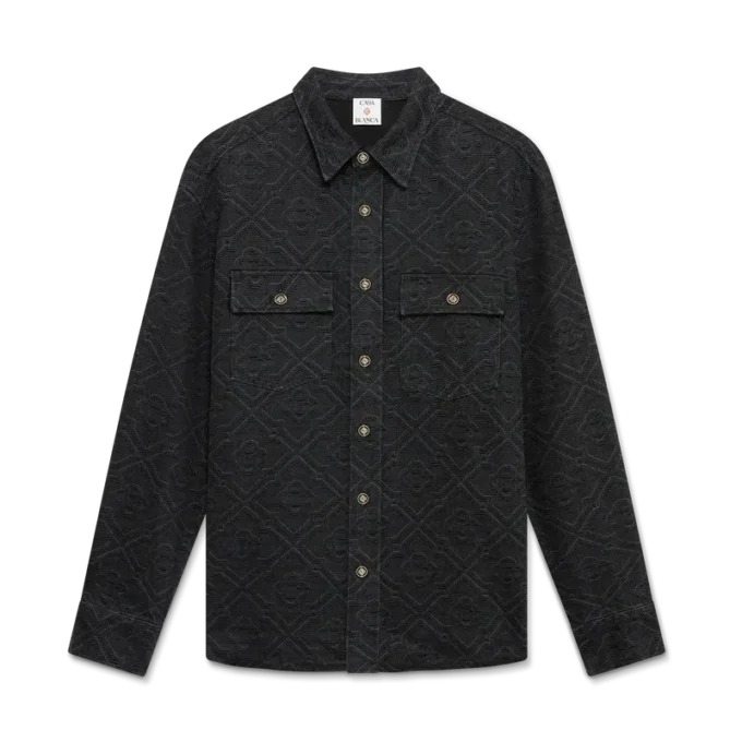 Cămășă din denim cu mâneci lungi, neagră, cu imprimeu laser