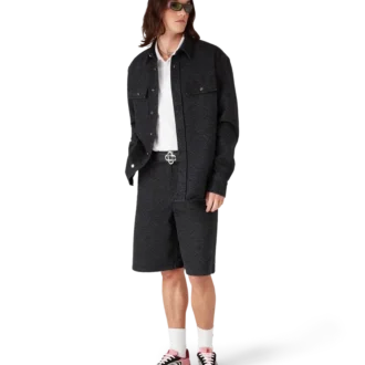 Cămășă din denim cu mâneci lungi, neagră, cu imprimeu laser