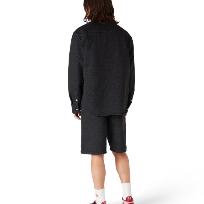 Cămășă din denim cu mâneci lungi, neagră, cu imprimeu laser