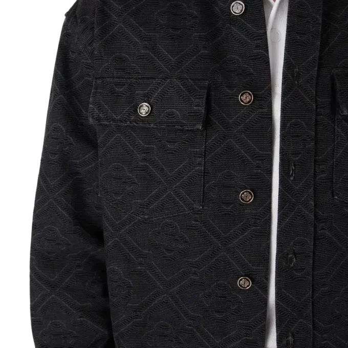 Cămășă din denim cu mâneci lungi, neagră, cu imprimeu laser